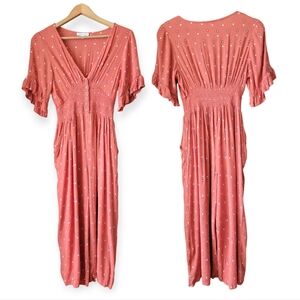 Anthro Patrons of Peace Flowy Rayon Jumpsuit Burnt Orange XS